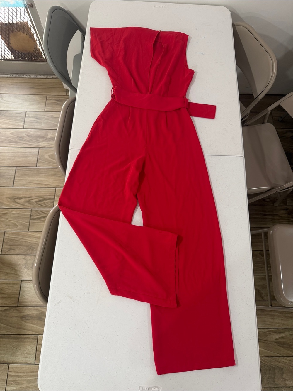 Zara Women’s Red Wrap Front Belted Wide Leg Jumpsuit Size 8